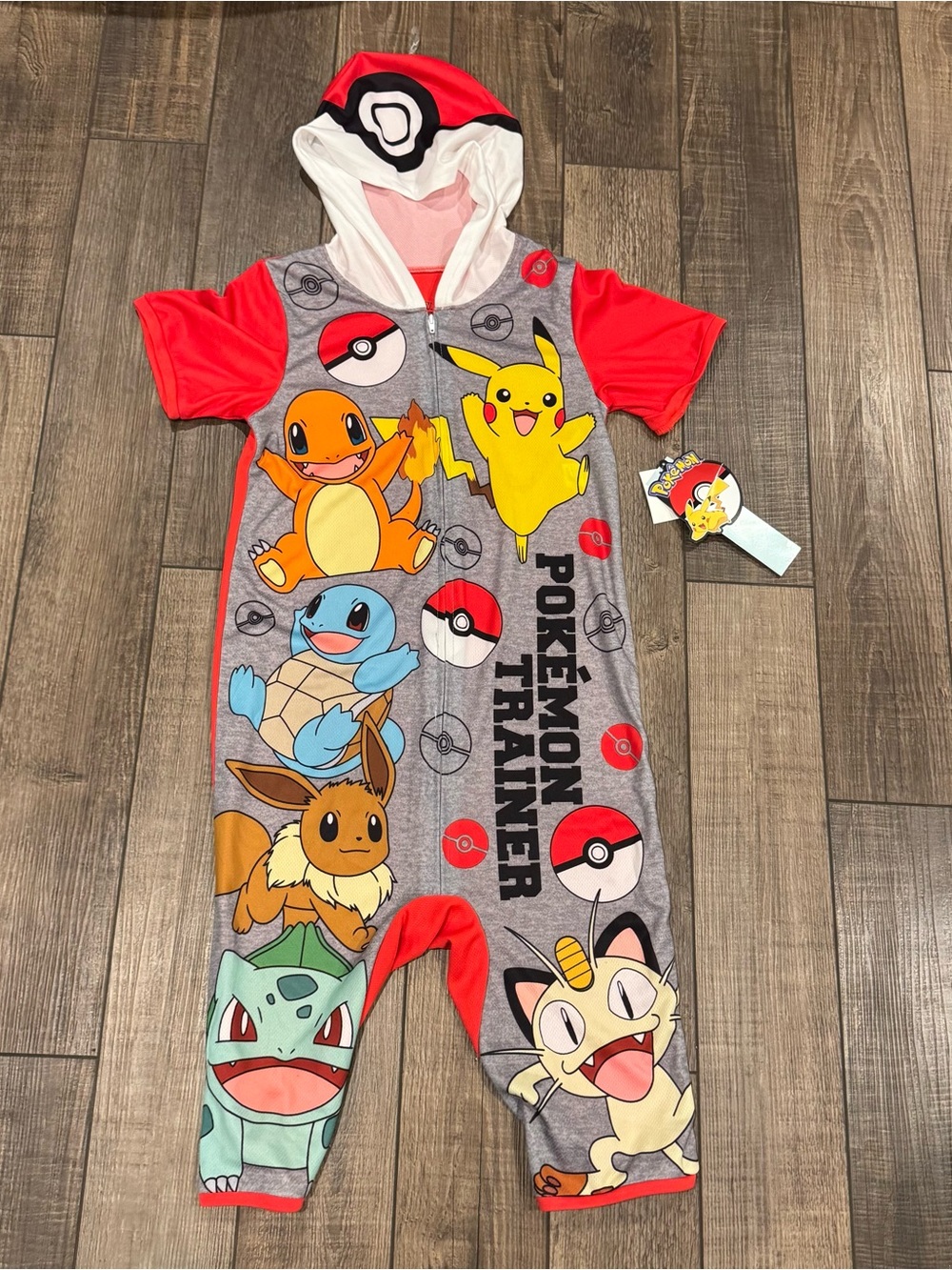 Pokemon Pajama One-piece Boys Medium Pikachu Hooded Zip Front Sleepwear New